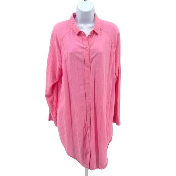 GapBody Shirt WMNS XS Light Pink Crinkle Cotton Button Up Oversized Long Sleeve - Picture 1 of 8